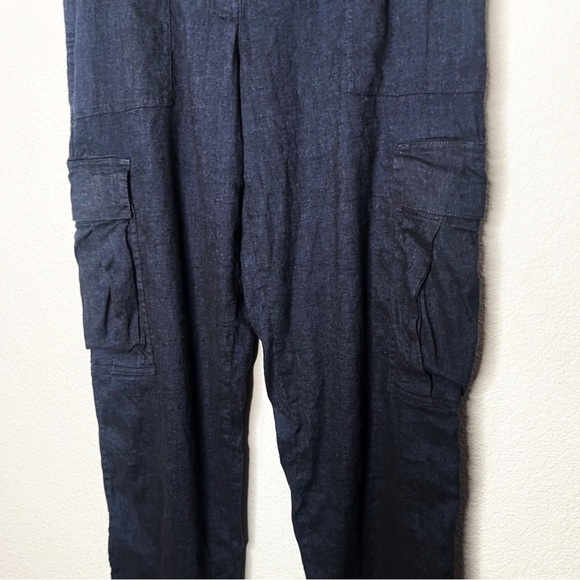 Theory Easy Pull On Cargo Linen Eco Sharkskin 2 Cropped Wide Leg Pants - Picture 4 of 12